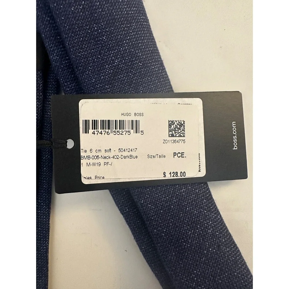 Hugo Boss Men's Dark Blue Textured Slim Silk Blend Necktie 6cm